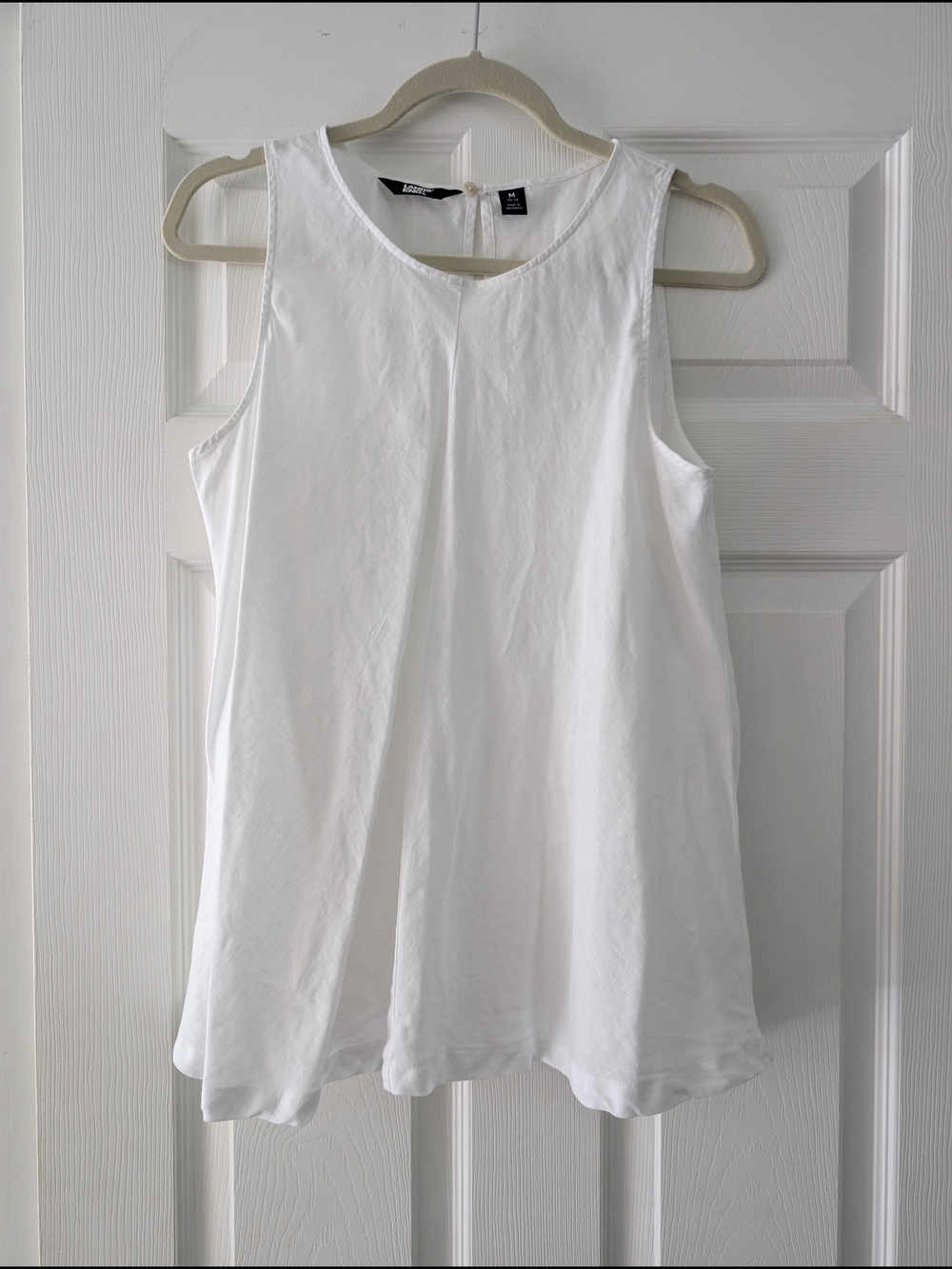 Lands' End White Linen Sleeveless V-Neck Tank